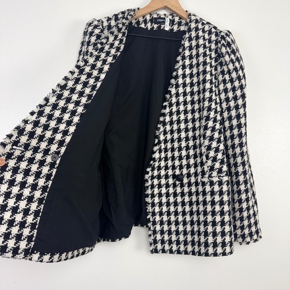 Express Houndstooth Double Breasted Blazer Jacket Womens L Tweed Black White - Picture 6 of 16